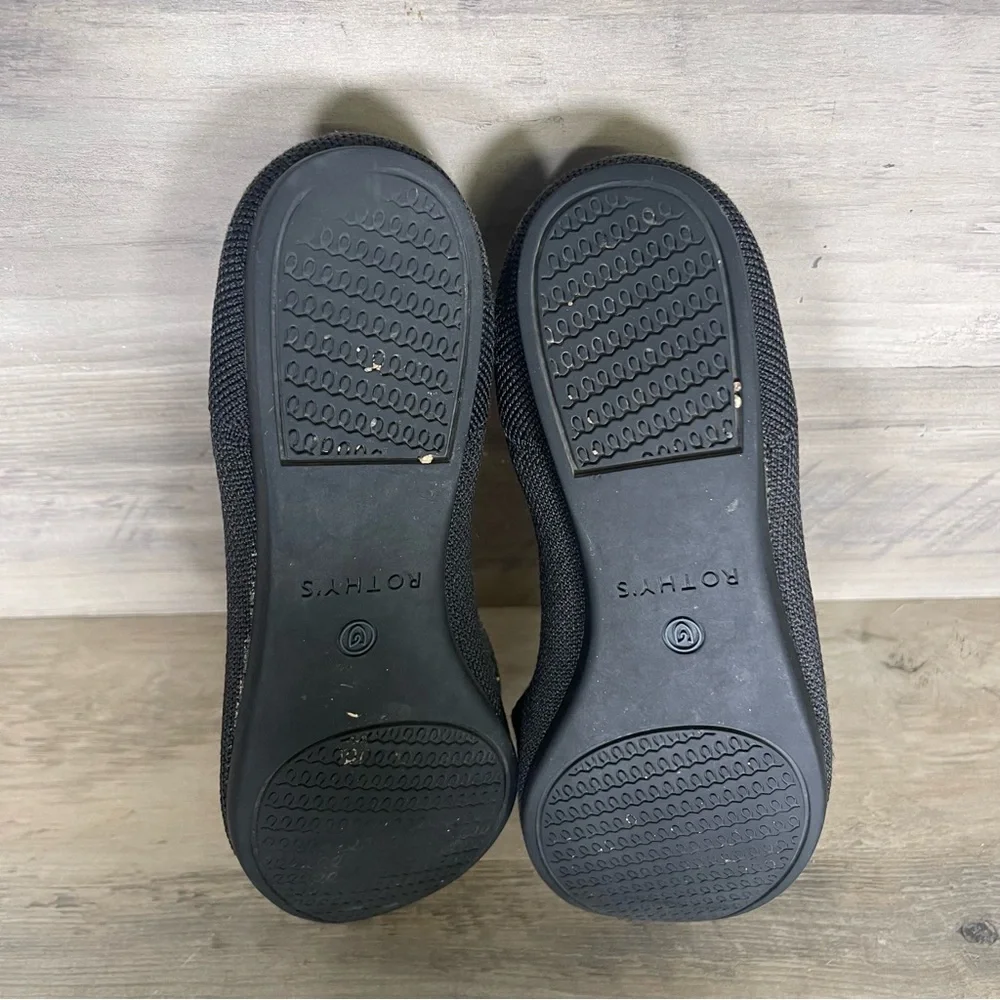 Rothys Womens 7 Black Knit The‎ Point Ballet Flats Slip On Shoes Classic Office